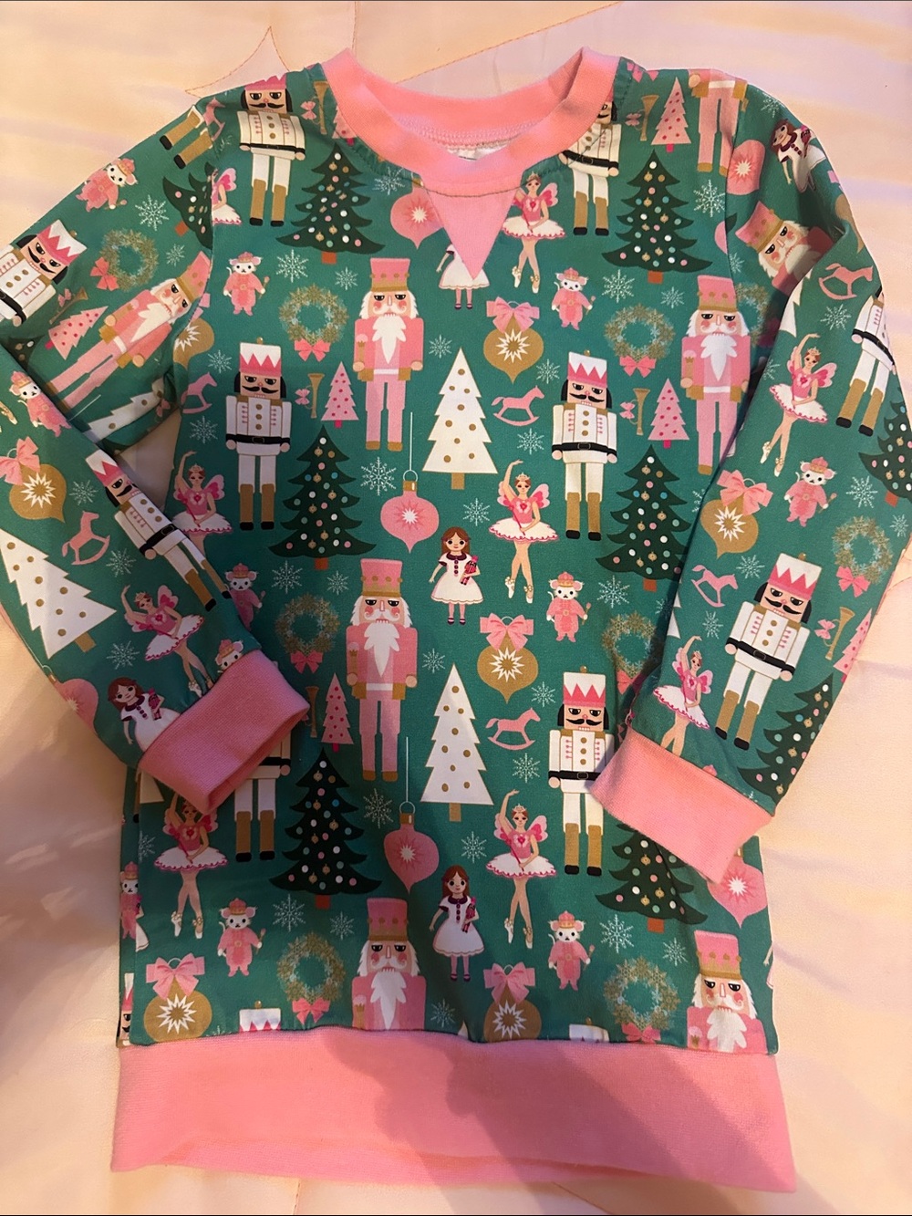 Kids Nutcracker-Print Long Sleeve Top - Pink & green